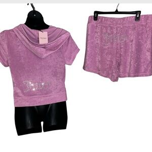 JUICY COUTURE RHINESTONE TERRYCLOTH DEWBERRY PURPLE SHORT-SLEEVE & SHORT SET NWT